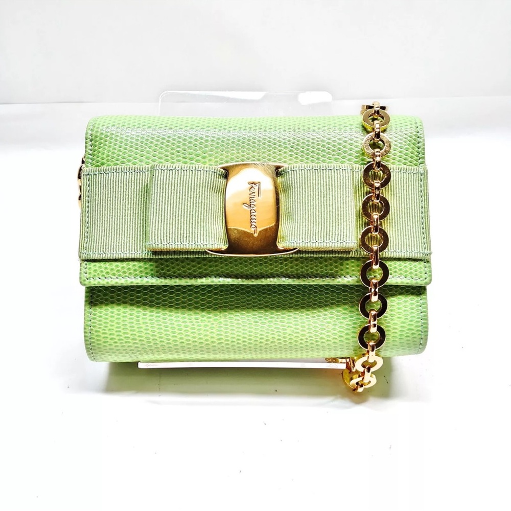 Salvatore Feragammo Miss Vara Mini Lizard Embossed Vintage Sling Bag Preowned